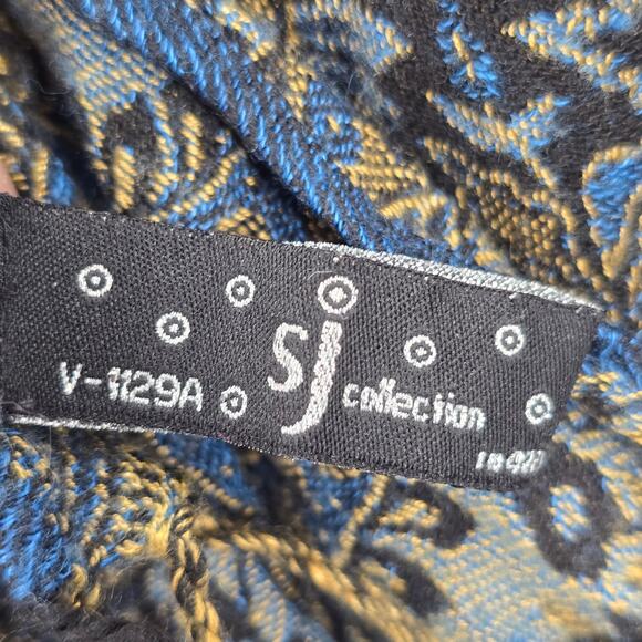 SJ Collection Blue Floral Pashmina Fringe Floral Long Shawl Scarves Wrap Scarf - Picture 6 of 7